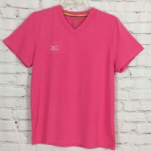 Mizuno Performance Women’s Size M Short Sleeve Shirt Pink V-Neck Stretch Logo